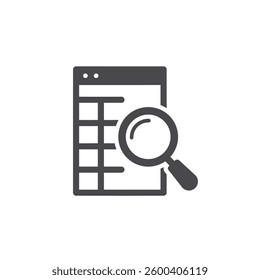 A Solid icon of a Magnifying Glass Over a Data Table
