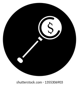 Solid icon of money search with white lines and black circles