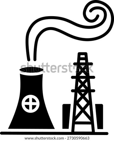 Solid icon of an oil refinery and oil rig.