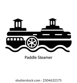 A solid icon of paddle steamer 