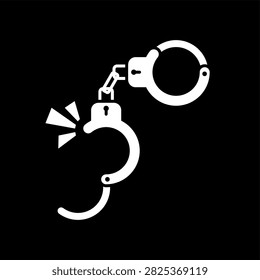 Solid icon of a pair of handcuffs with one handcuff open, representing arrest, police restraint, detention, security, and law enforcement.