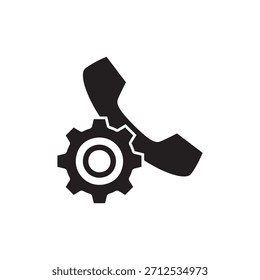 Icono sólido de un teléfono con un engranaje o rueda dentada, que representa Configuraciones o configuración.