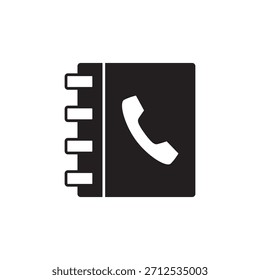 Ícone sólido de um fone de telefone em um catálogo de endereços ou diretório.