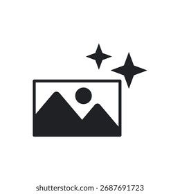 Solid icon of a photo with a sparkle indicating high quality or clarity.