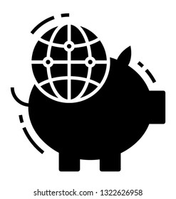 Solid icon of piggy bank, global savings 