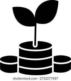Solid icon of plant growing on stack of coins
