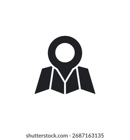 Solid icon representing a specific geographical location marked on a map.