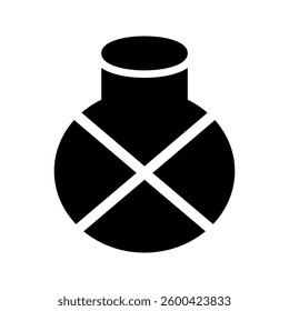 Solid icon of a round bottle with a cross symbol, representing medicine, chemicals, or potions. Ideal for medical, laboratory, and pharmaceutical themes.