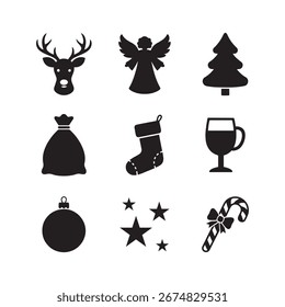 Icono sólido Conjunto de Navidades y símbolos de Festiva