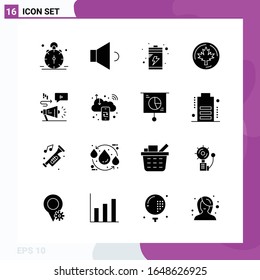 Solid Icon set. Pack of 16 Glyph Icons isolated on White Background for Web Print and Mobile.