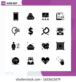 Solid Icon set. Pack of 16 Glyph Icons isolated on White Background for Web Print and Mobile.