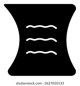 Solid icon of a sheet of paper with lines, representing document, written content, or official record.