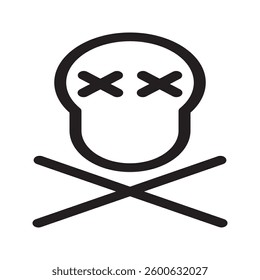 Solid icon of a skull with a cross symbol, representing danger, toxicity, or warning. Ideal for hazard signs, caution labels, and gothic themes.