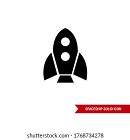 Solid icon of a spaceship. Basic transport icon in black color.