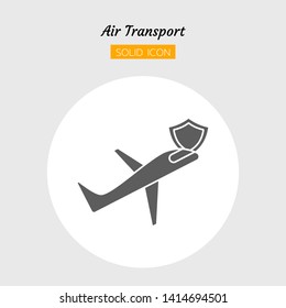solid icon symbol, airplane transport postal delivery logistics concept, safety shipping service, Isolated flat silhouette vector design
