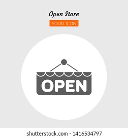 solid icon symbol, application online shopping store marketplace concept, open label, Isolated flat silhouette vector design