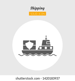 solid icon symbol, boat transport postal delivery logistics concept, safety package shipping service, Isolated flat silhouette vector design 