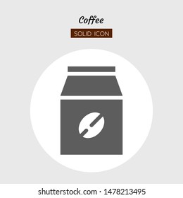 solid icon symbol, coffee seed bag concept, cafe, Isolated flat silhouette vector design 