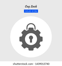 solid icon symbol, cog lock concept, digital technology, security, padlock, safety, database, server, system, Isolated flat silhouette vector design