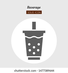 solid icon symbol, drink beverage concept, cafe, bubble milk tea, plastic cup, Isolated flat silhouette vector design 