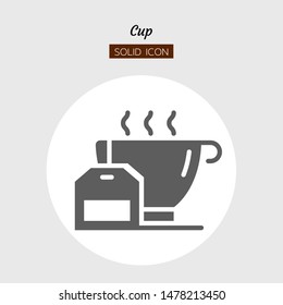 solid icon symbol. drink beverage concept, cafe, tea bag, glass, hot. Isolated flat silhouette vector design. 