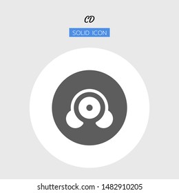 solid icon symbol, headphones disc concept, digital multimedia, technology equipment, cd-rom, dvd, Isolated flat silhouette vector design 