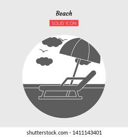 solid icon symbol, landscape scene concept, beach, chair, Isolated flat silhouette vector design