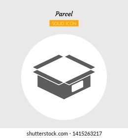 solid icon symbol, open parcel postal delivery logistics concept, box package shipping service, on time, Isolated flat silhouette vector design
