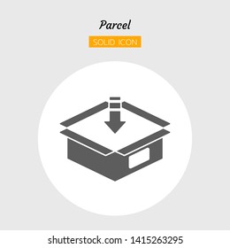 solid icon symbol, parcel postal delivery logistics concept, box package contain shipping service, on time, Isolated flat silhouette vector design