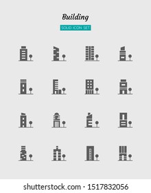 solid icon symbol set, architecture building concept, office, property, condo, Isolated flat silhouette vector design
