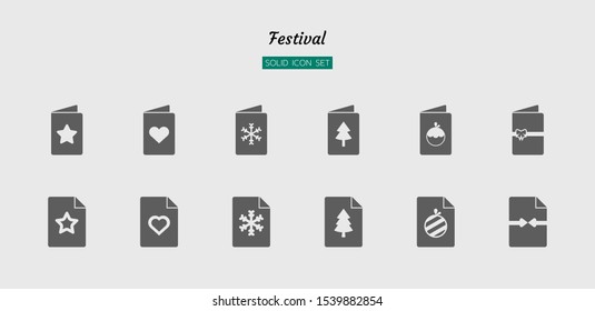 solid icon symbol set, festival celebration concept, christmas, new year, card, Isolated flat silhouette vector design