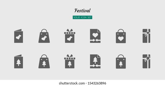 solid icon symbol set, festival celebration concept, christmas, new year, valentine, present, Isolated flat silhouette vector design