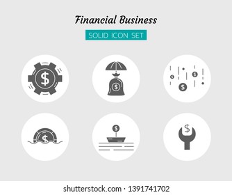 solid icon symbol set, financial business strategy concept, cog, saving, cost, sunk, Isolated flat vector design 