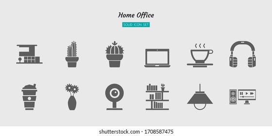 solid icon symbol set, home office concept, working space, living space, Isolated flat silhouette vector design