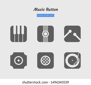 solid icon symbol set, music equipment in square concept, Isolated flat silhouette vector design