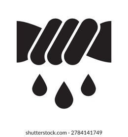 A solid icon of symbol showing wet clothes being wrung out with water drops falling. Designed in a flat filled glyph style.