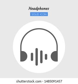 solid icon symbol, sound wave headphones concept, digital multimedia, technology, Isolated flat silhouette vector design 
