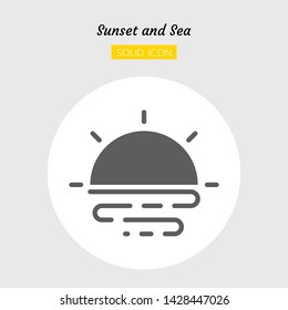 solid icon symbol, sunrise sunset and sea concept, Isolated flat silhouette vector design 