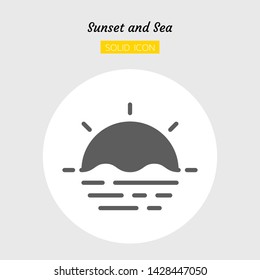 solid icon symbol, sunrise sunset and sea concept, Isolated flat silhouette vector design 