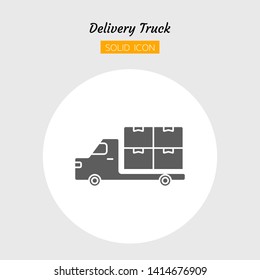 solid icon symbol, truck transport postal delivery logistics concept, package shipping service, Isolated flat silhouette vector design