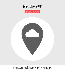 solid icon symbol, weather GPS concept, cloud, location, pin, simple, Isolated flat silhouette vector design