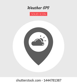solid icon symbol, weather GPS concept, sun, cloud, location, pin, Isolated flat silhouette vector design