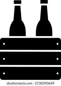 Solid icon of wine bottles in a wooden crate.