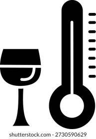 Icono sólido de una copa de vino y un termómetro.