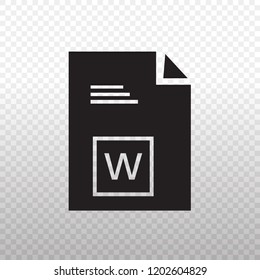 Solid Icon-Black files word or DOC icon on transparent background, Vector illustration eps 10