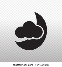 Solid Icon-Black moon and cloud icon on transparent background, Vector illustration eps 10
