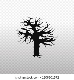 Solid Icon-Black spooky tree icon on transparent background, Vector illustration eps 10