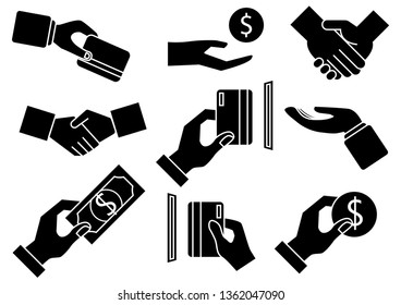 solid icons for Business, handshake, payment, money, coin, dollar. vector illustrations.