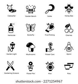 Solid Icons of Gardening Vectors
