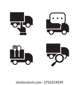 Iconos sólidos para la entrega, chat, búsqueda y seguimiento de paquetes.